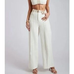 Meshiki white Wide Leg Pants High Waisted Linen Blend Wide Leg women's‎ small